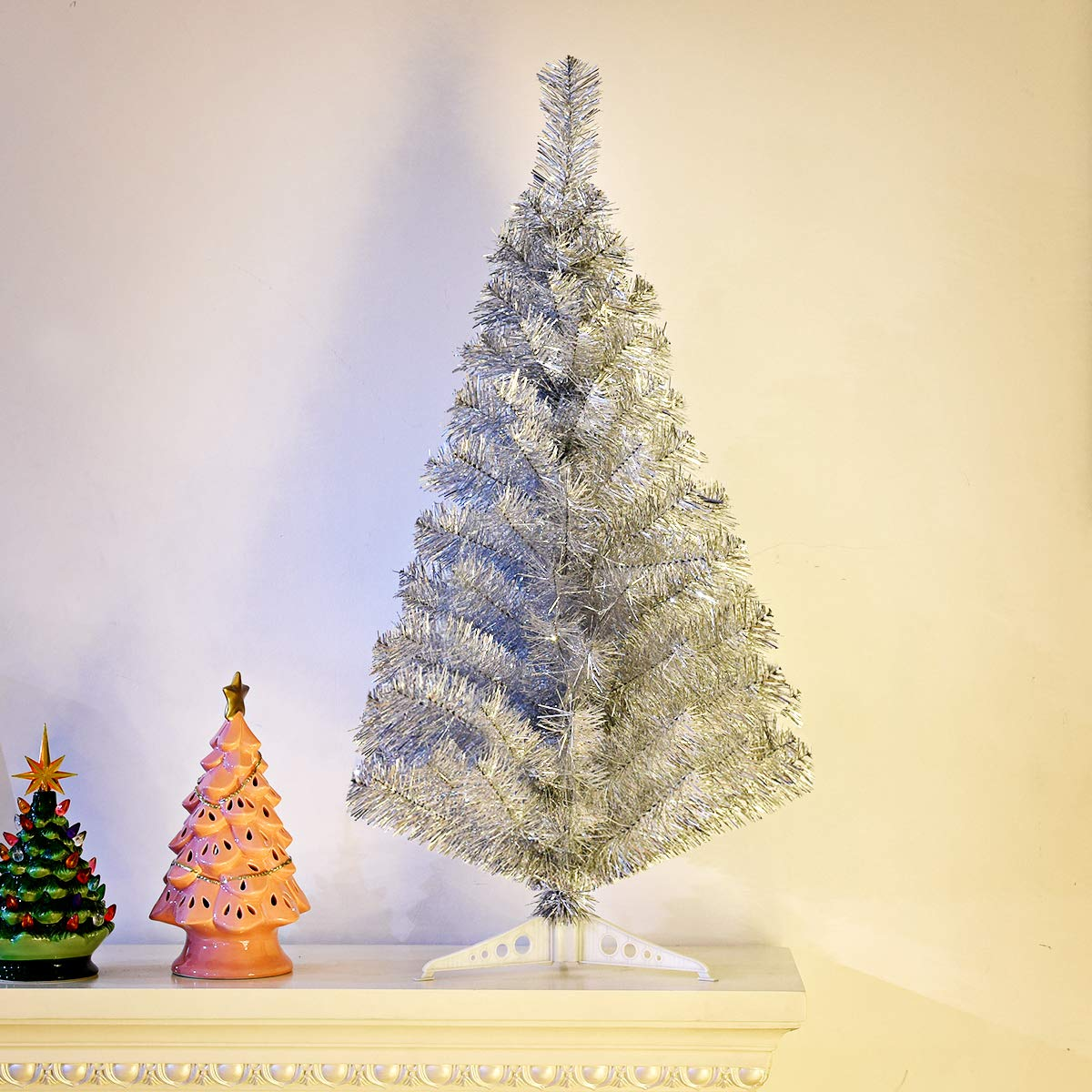 Goflame 3ft Silver Pencil Christmas Tree, Artificial Slim Tree - GoflameUS