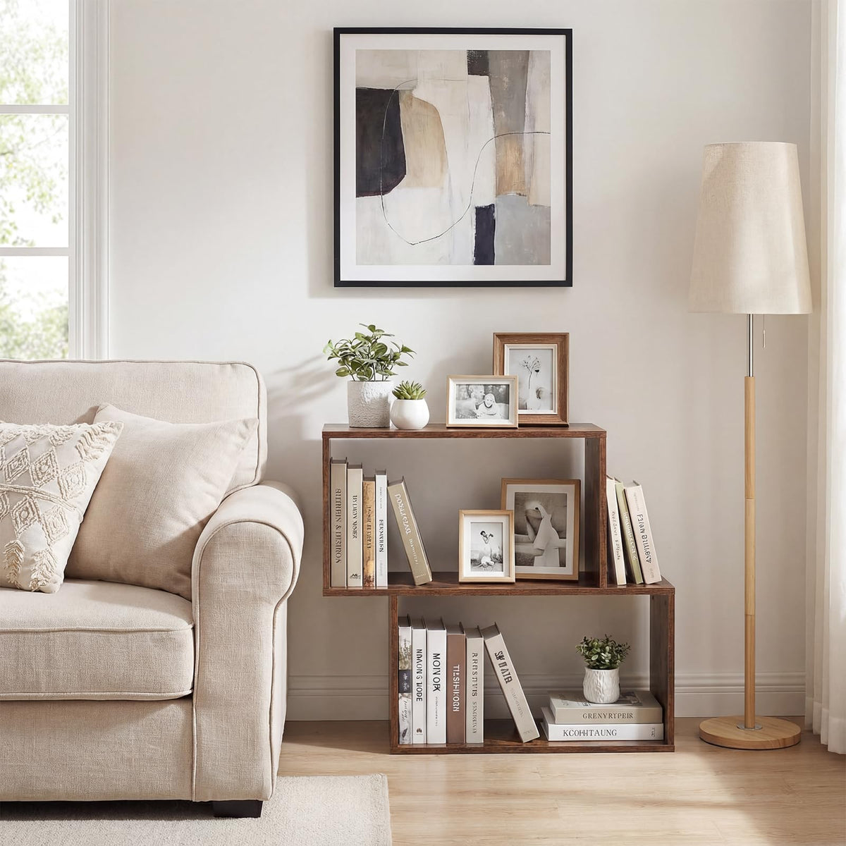 Goflame Geometric Bookcase Side Table with Open Storage
