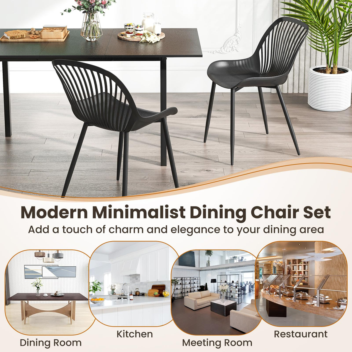 Goflame Black Dining Chairs Set of 4, Modern Kitchen Chairs w/Metal Legs