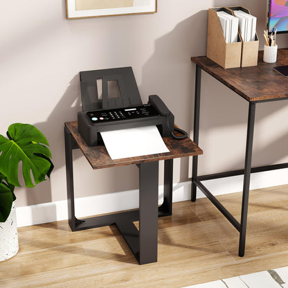 Goflame Rustic Brown Square Industrial Side Table w/T-Shape Metal Frame