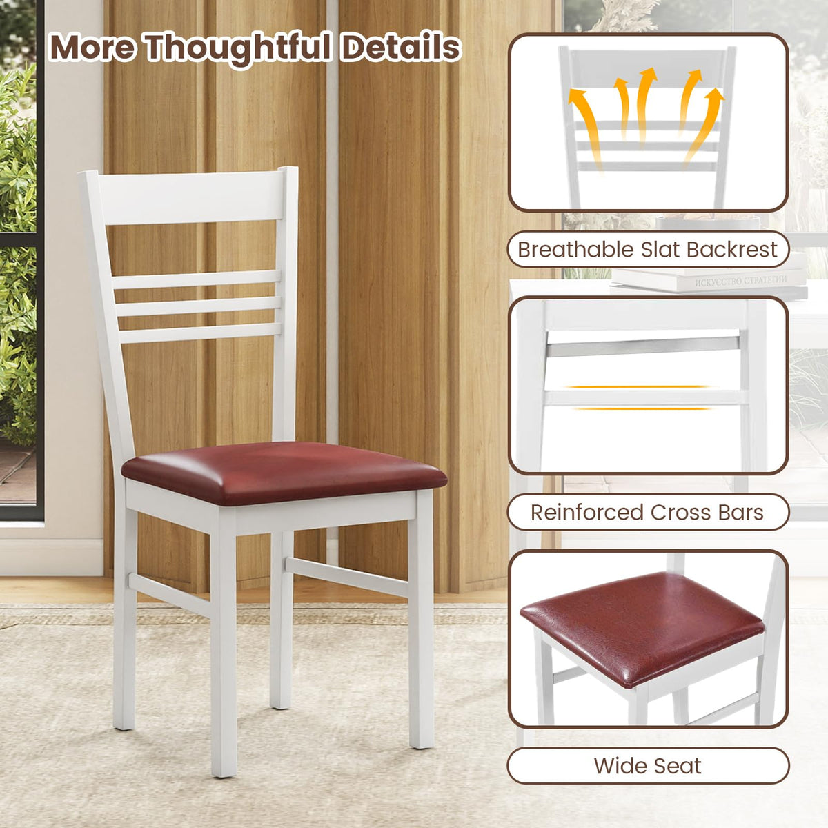 Goflame Wooden Dining Chairs Set of 2/4 Armless Kitchen Chairs w/Slat Backrest