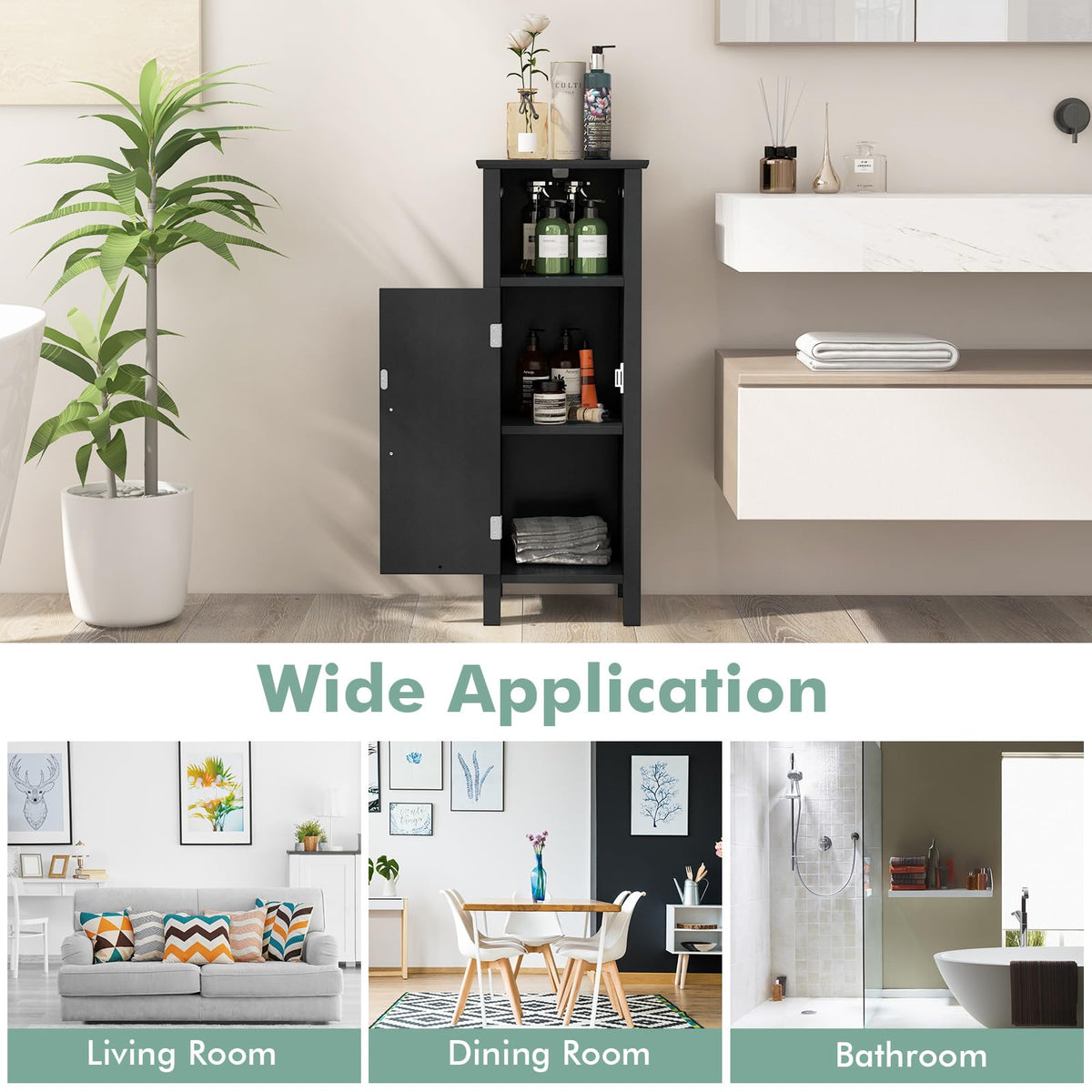 Goflame Narrow Bathroom Storage Cabinet - Corner Unit with Open Compartment, Adjustable Shelf