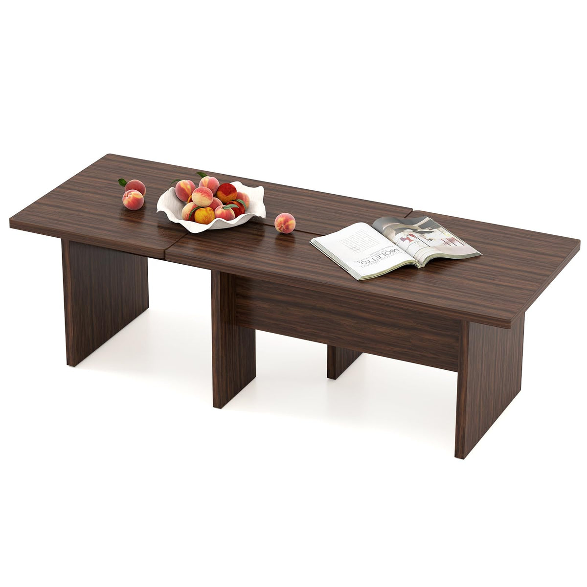 Goflame L-Shaped Coffee Table Set of 2 Modular Nesting Center Table with Grain Finish
