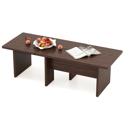 Goflame L-Shaped Coffee Table Set of 2 Modular Nesting Center Table with Grain Finish