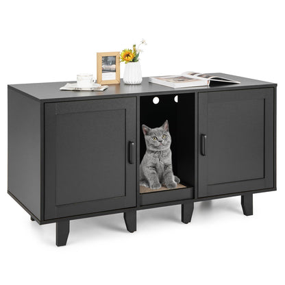 Goflame Cat Litter Box Enclosure - Cat Washroom Hidden Furniture with 2 Storage Cabinets