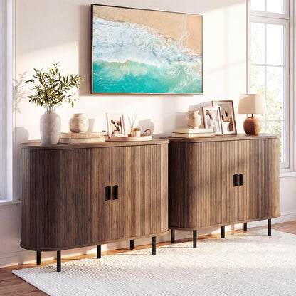 Goflame 47'' Fluted Sideboard Buffet Cabinet with Tambour Sliding Doors