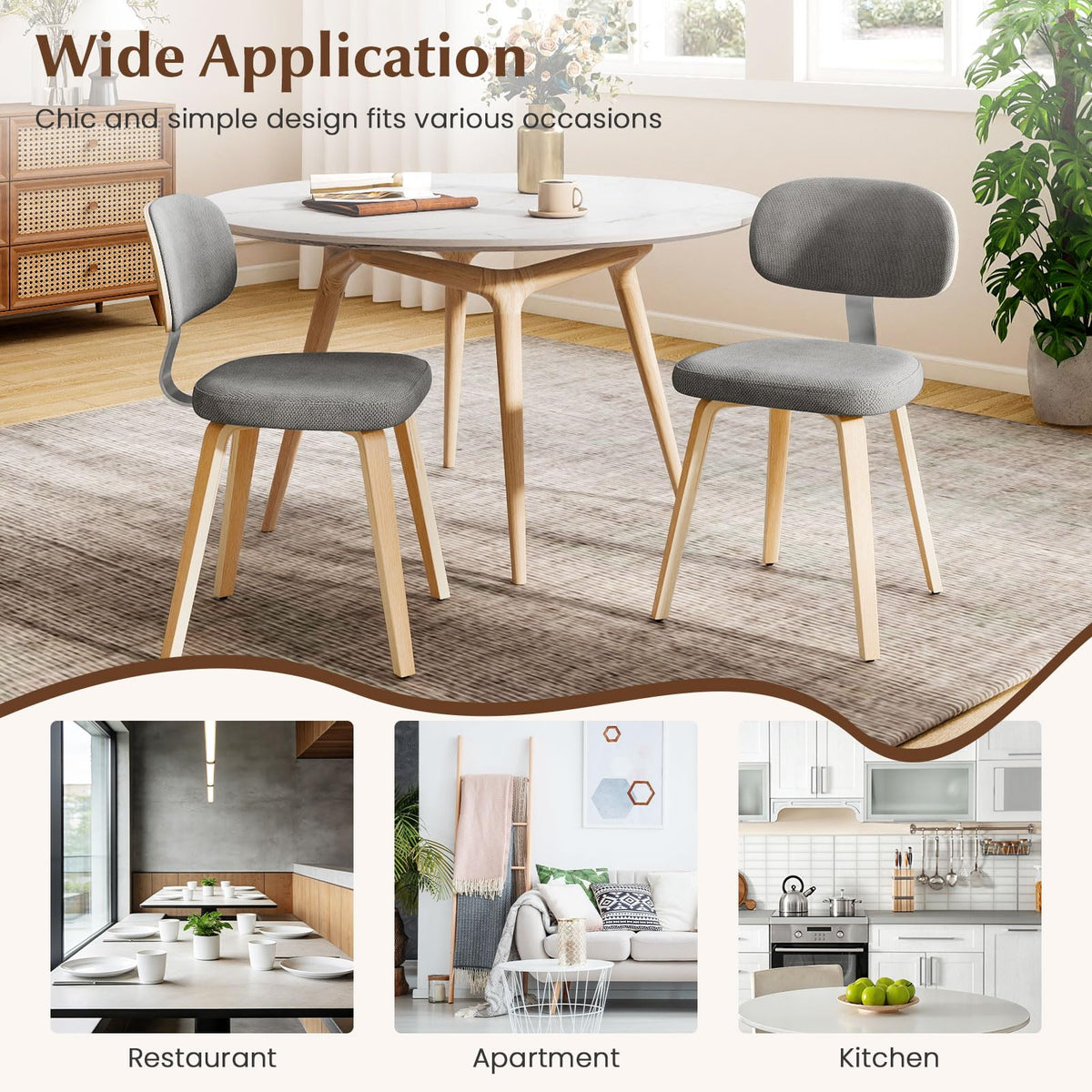 Goflame Wooden Dining Chairs Set of 2/4 Fabric Upholstered Kitchen Chairs