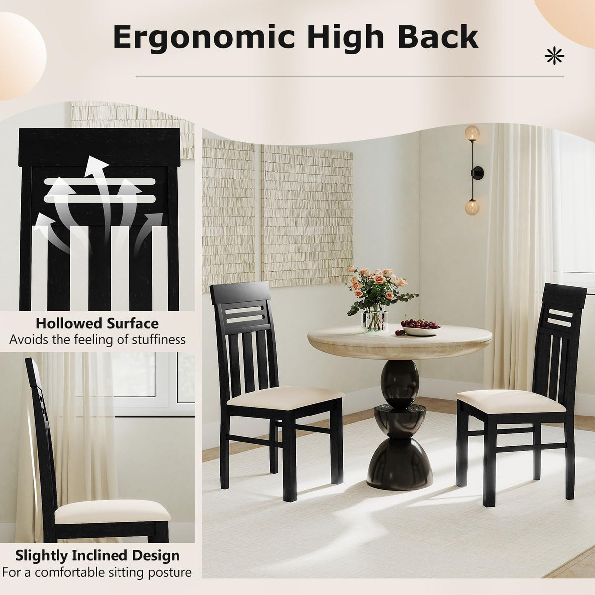 Goflame Wooden Dining Chairs Set of 2/4 for Kitchen Living Room