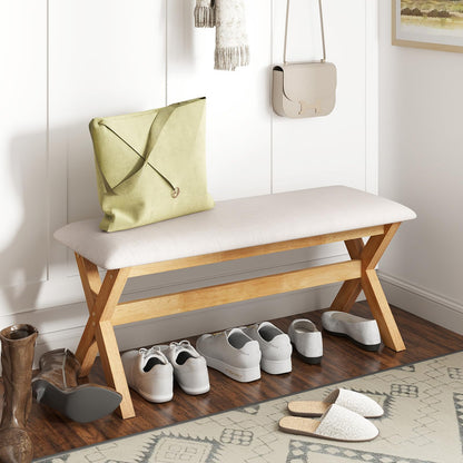 Goflame Upholstered Long Entryway Bench, Rubber Wood Dining Bench with Padded Seat, 43.5x15.5x17.5 Inches, 400 Lbs Capacity
