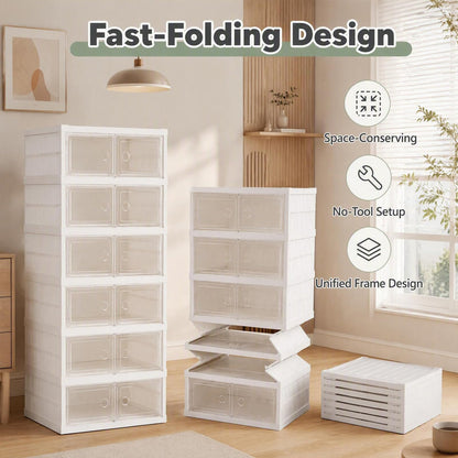 GOFLAME 6-Tier Foldable Shoe Storage Box Fits 12 Pairs No Assembly