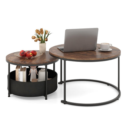Goflame 31.5" Round Coffee Table with Removable Fabric Basket & Metal Frame