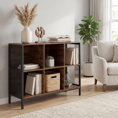 Goflame Industrial Accent 42" Wide Bookcase with 6 Cubes