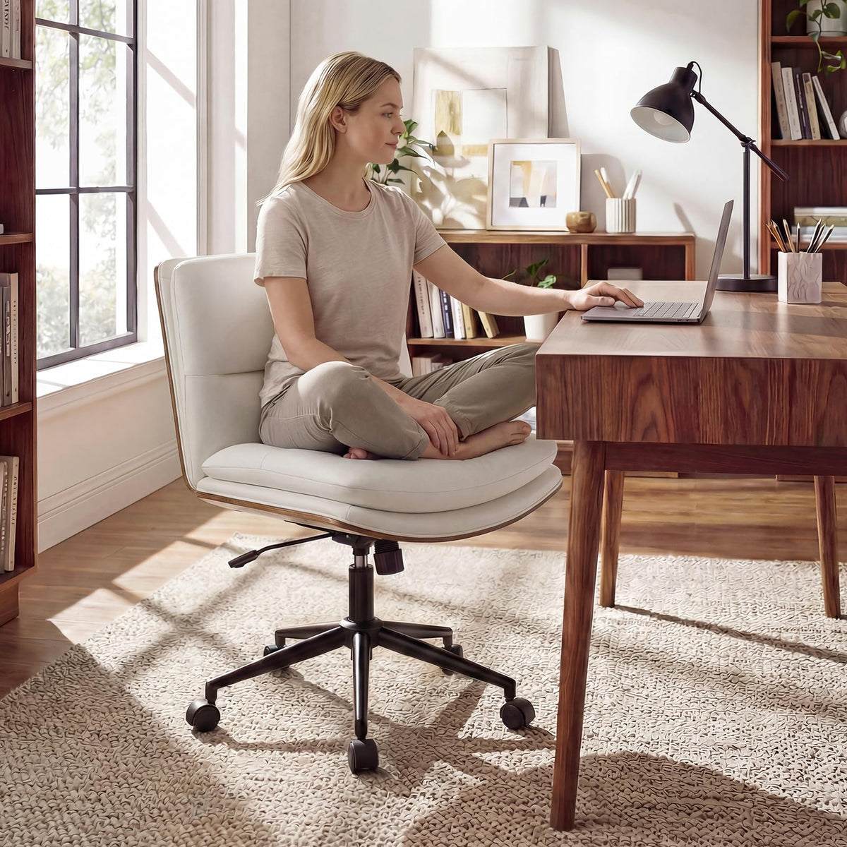 Goflame Armless Office Chair with Wheels for Home Office & Bedroom