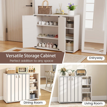 Goflame Wood Shoe Cabinet with Doors with 3-Level Adjustable Open Shelves