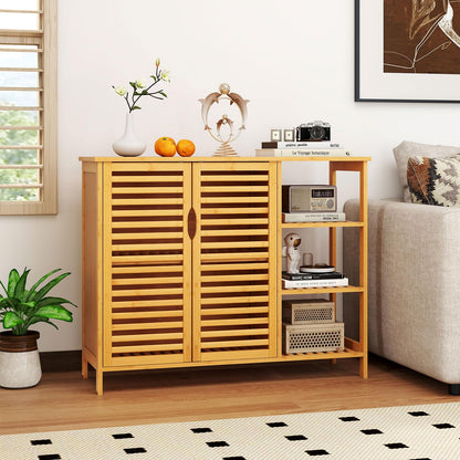Goflame Bamboo Bathroom Storage Cabinet 2-Door Storage Organizer with Shelves
