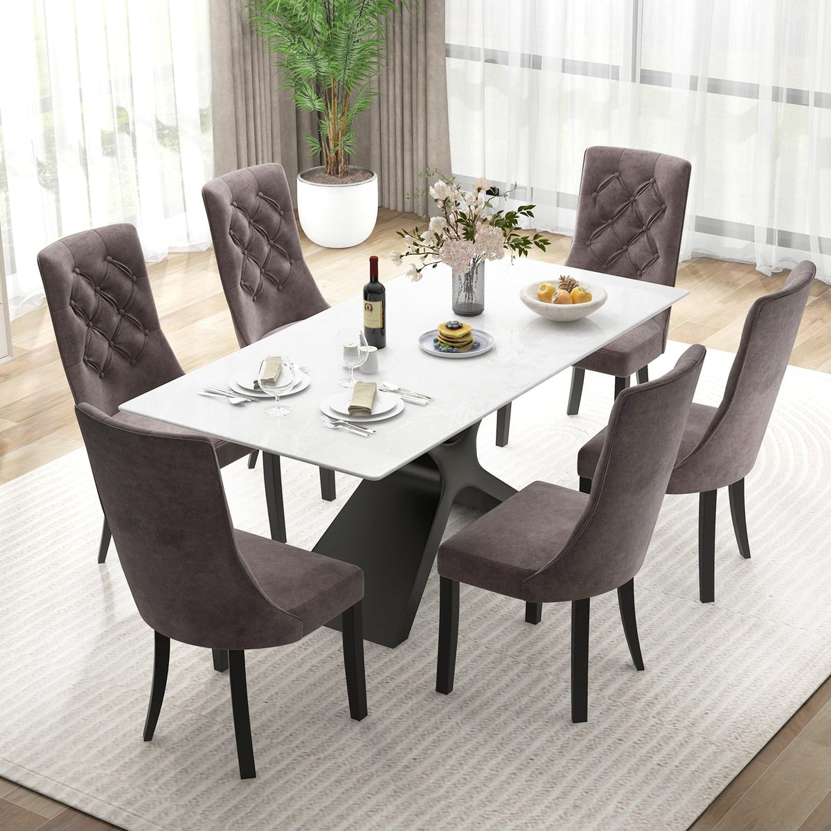 Goflame Tufted Dining Chairs, Upholstered Kitchen Chairs w/High Backrest, Rubber Wood Legs