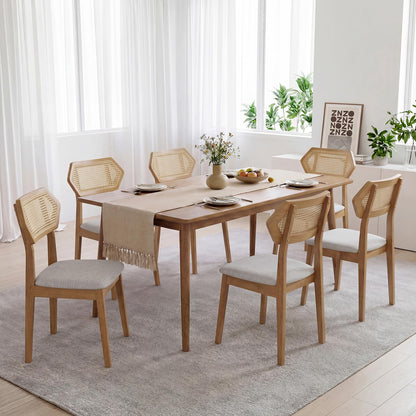 Goflame Wood Dining Chairs Set of 2/4 Rattan Upholstered with Solid Wood Frame