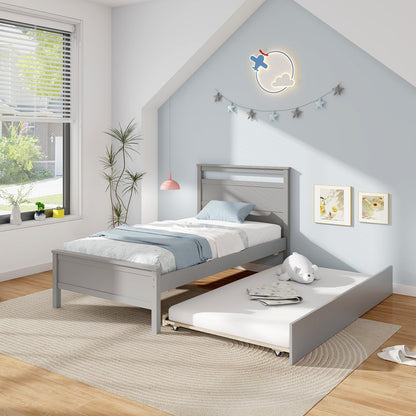Goflame Trundle Bed Twin, Wood Day Bed Frame with Headboard & Footboard