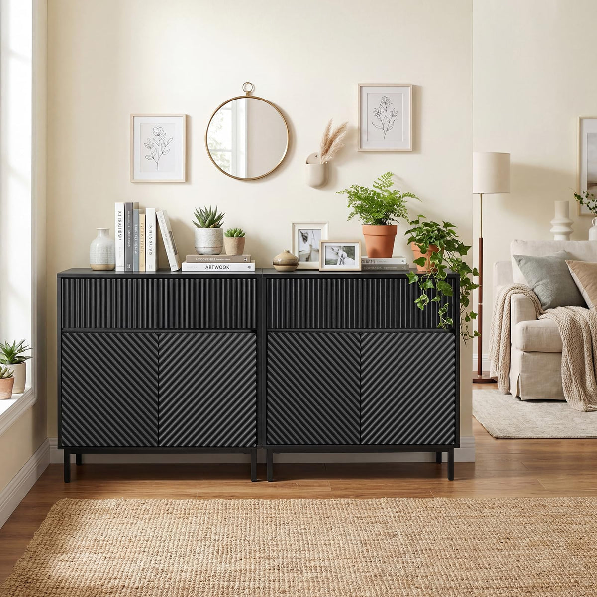 Goflame 32" Wide Coffee Bar Console Table with 2 Doors and 1 Drawer (1/2)