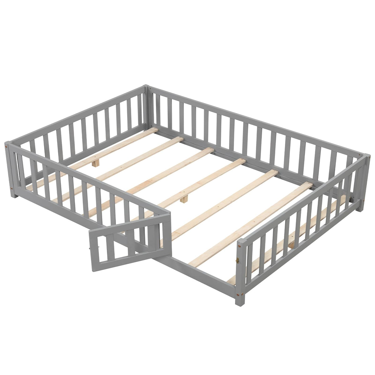 Goflame Full Size Floor Bed for Kids, Montessori Floor Bed with Wood Slats & Safety Guardrails