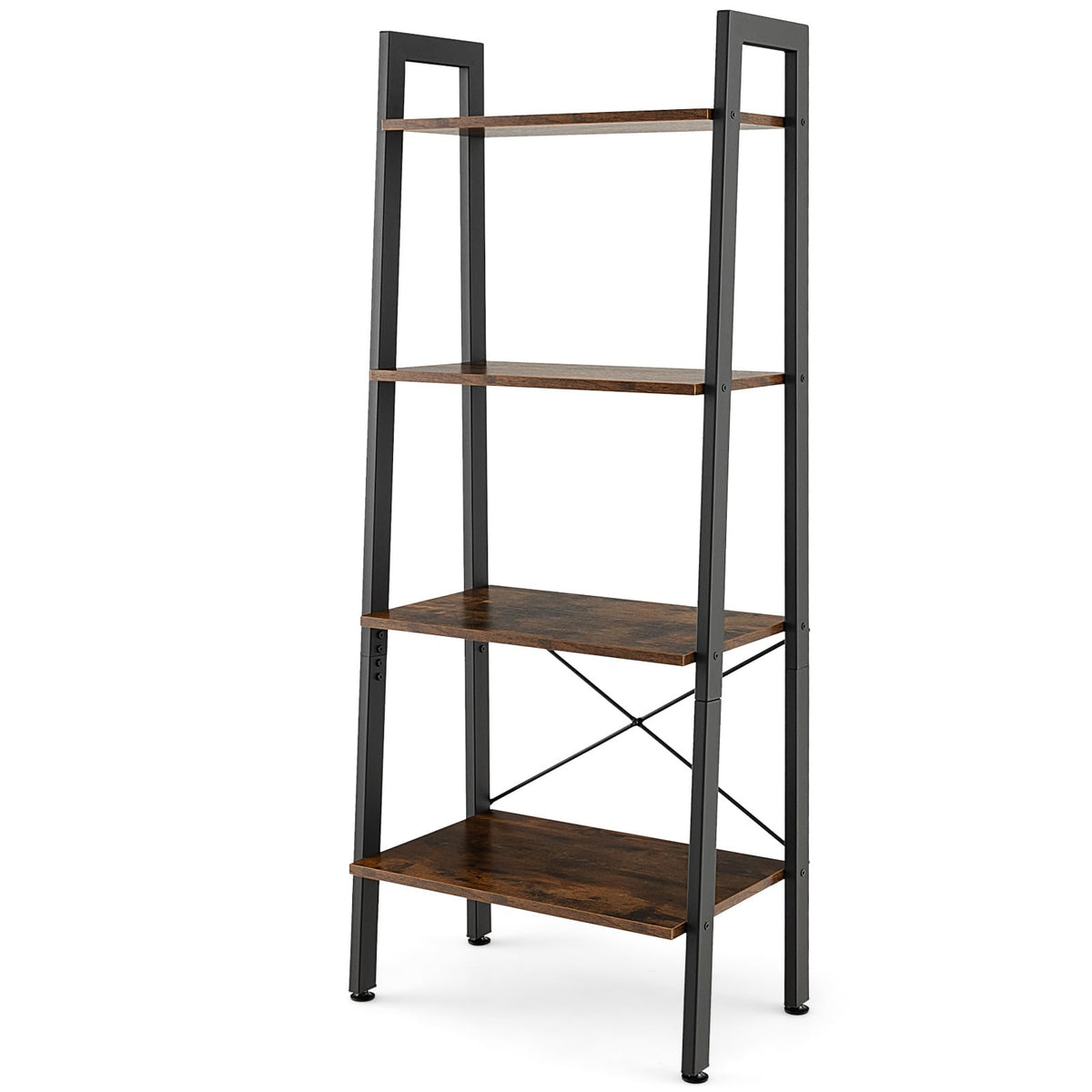 Goflame Industrial 4-Tier Bookshelf, Ladder Bookshelf with Metal Frame, Anti-Tipping Kits