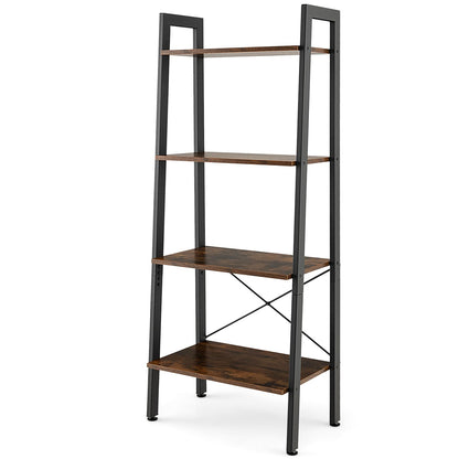 Goflame Industrial 4-Tier Bookshelf, Ladder Bookshelf with Metal Frame, Anti-Tipping Kits