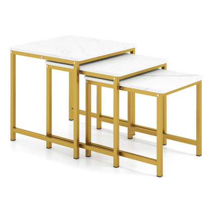 Goflame Nesting Coffee Table Set of 3 | Faux Marble Coffee Table with Metal Frame