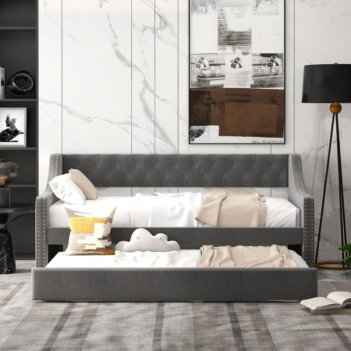 Goflame Upholstered Twin Daybed with Trundle