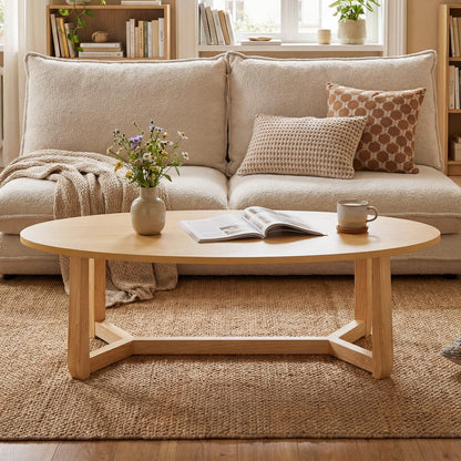 Goflame 46'' Oval Coffee Table hickened Top & Solid Rubber Wood Frame