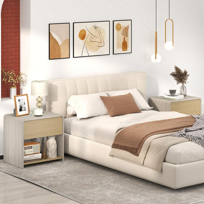 Goflame Modern Nightstand with Drawer Set of 1/2 Storage Open Shelf