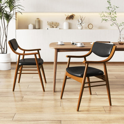 Goflame Wooden Dining Chairs Set of 2/4, PU Leather Upholstered Kitchen Chairs w/Padded Seat & Back