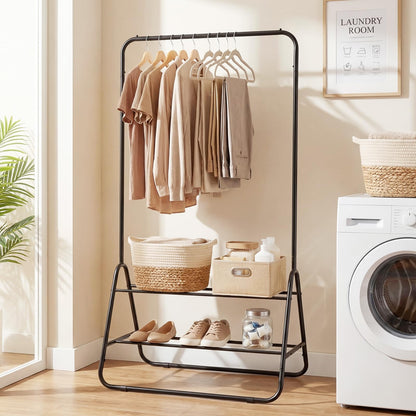 Goflame Heavy Duty Clothes Rack | Metal Garment Rack with Hanging Rod and Storage Shelves
