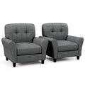 Goflame Modern Mid-Century Accent Chair - Linen Living Room Chair with Tufted Back, Grey