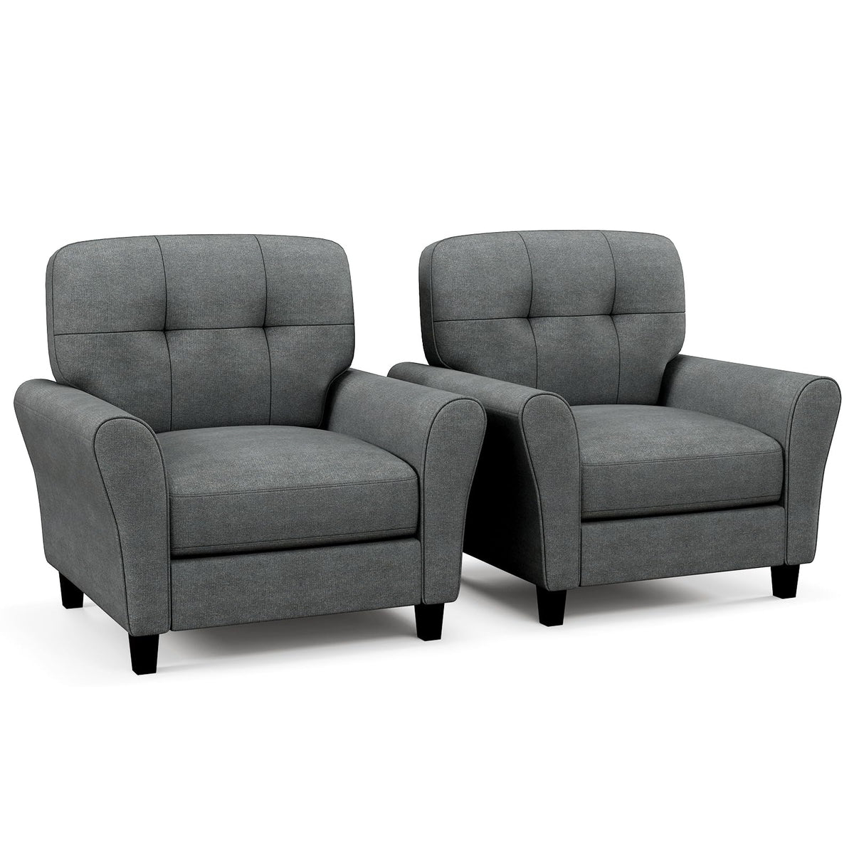 Goflame Modern Mid-Century Accent Chair - Linen Living Room Chair with Tufted Back, Grey