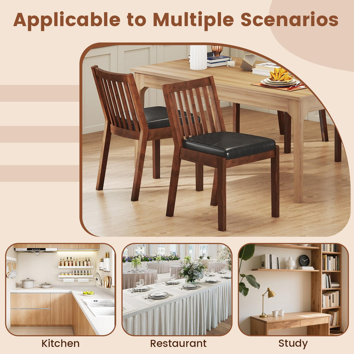 Goflame PU Leather Upholstered Kitchen Chairs w/Rubber Wood Frame Padded Seat