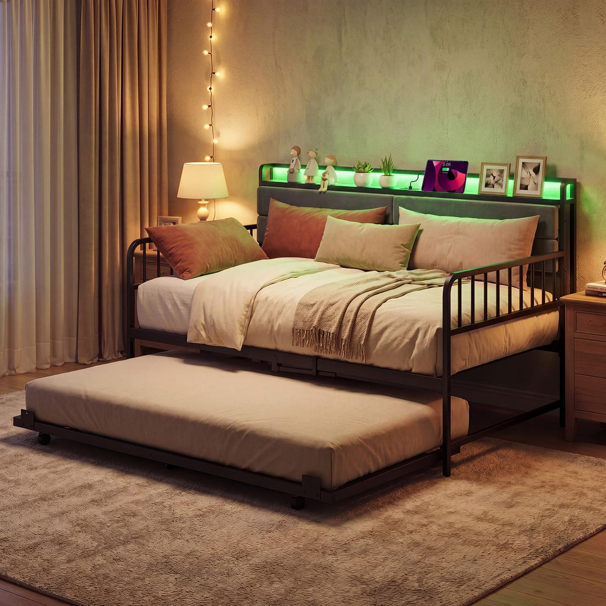 Goflame Daybed with Trundle Twin Bed Frame