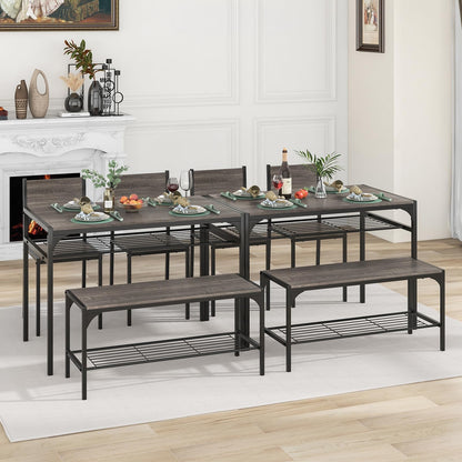 Goflame Dining Table Set for 4, Kitchen Table with Chairs & Bench, Storage Racks