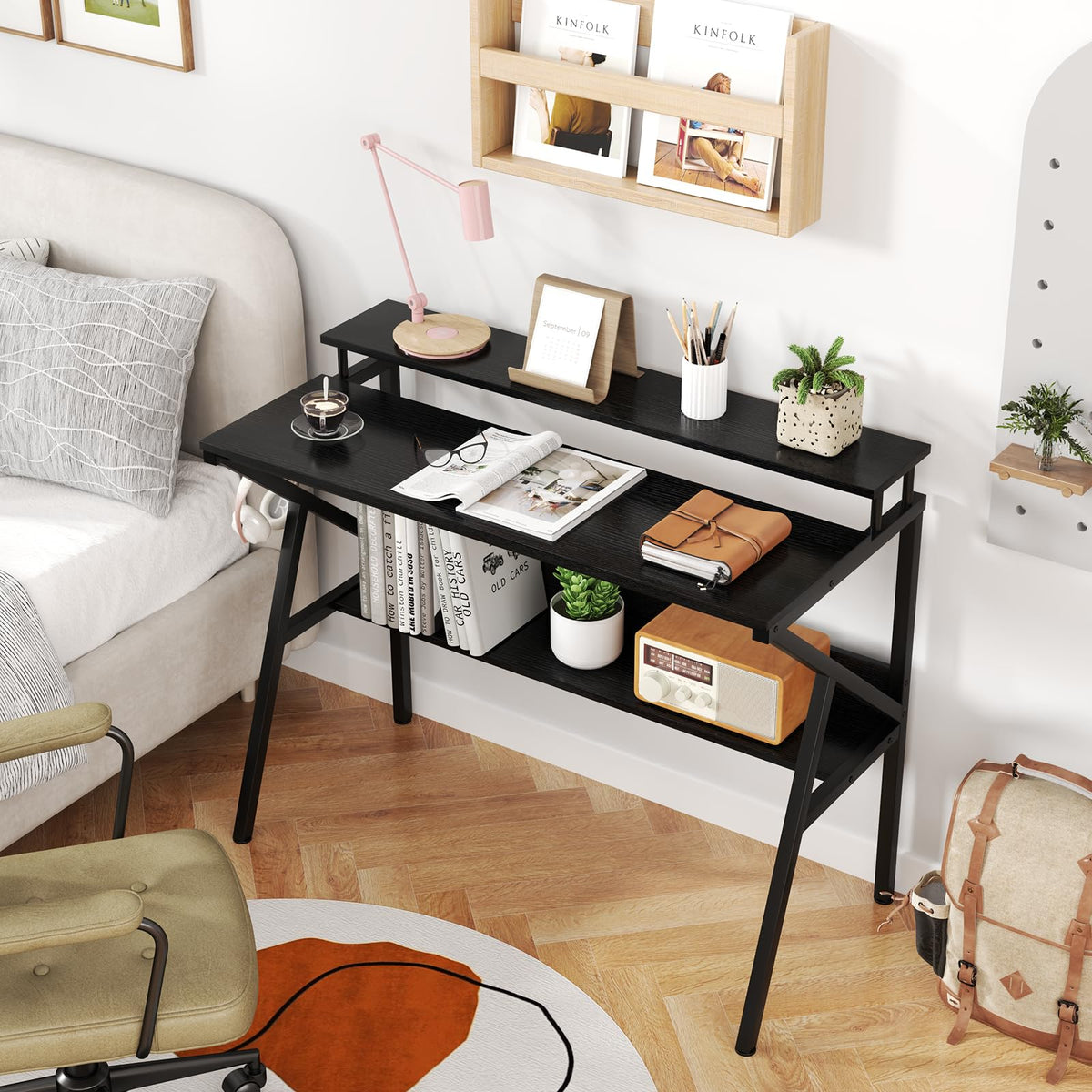 Goflame Space Saving Computer Desk with Monitor Stand and Extra Storage Shelf for Work Study