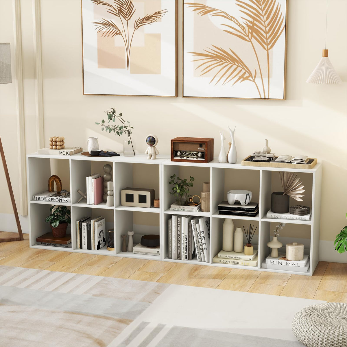 Goflame 6-Cube Bookcase, White Cubby Bookshelf w/Back Guardrail & Anti-Tipping Kits