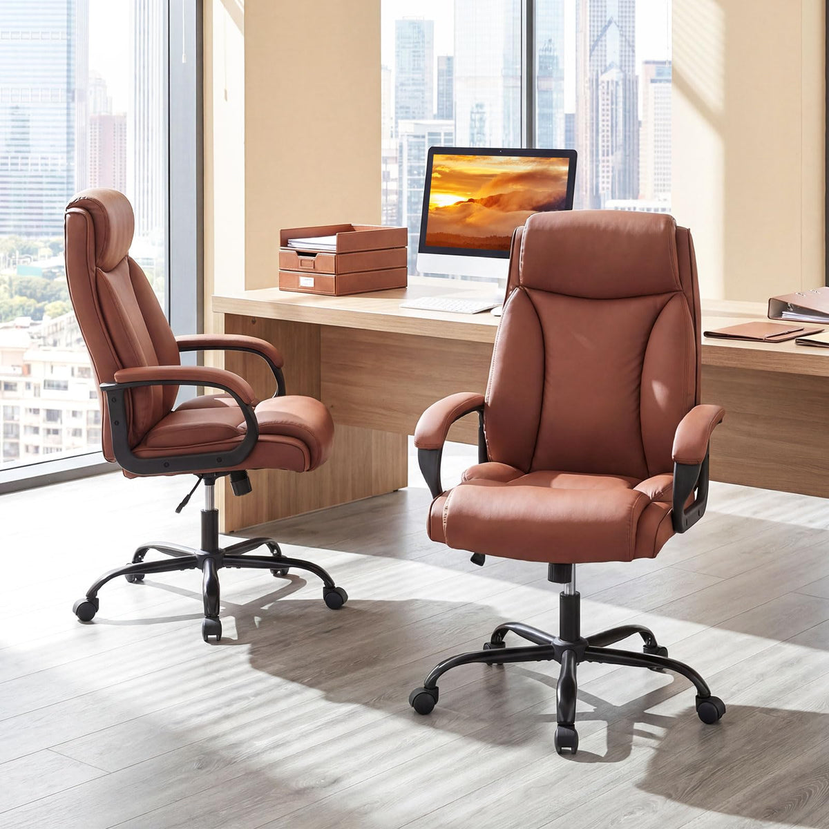 Goflame Executive Office Chair | High Back Ergonomic Home Desk Chair w/Headrest