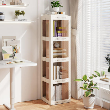Goflame 4-Tier Spinning Bookcase w/Swivel Base | Translucent Storage Organizer for Living Room