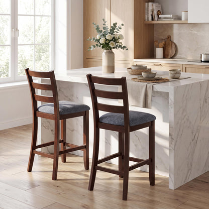 Goflame 26 Inch Farmhouse Upholstered Wooden Barstools with Footrest (2/4)