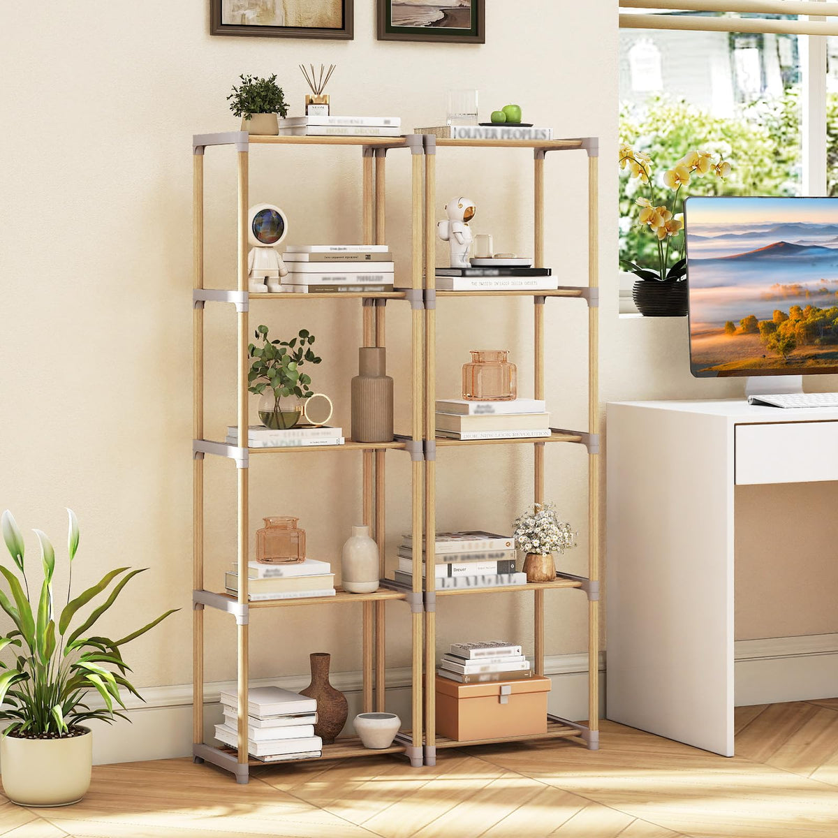 Goflame 5-Tier Bookshelf | Pine Wood Bookcase with Freestanding Storage Organizer