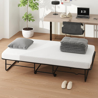 Goflame Twin Folding Bed with Mattress, Roll Away Bed Portable Guest Bed w/Sturdy Metal Frame