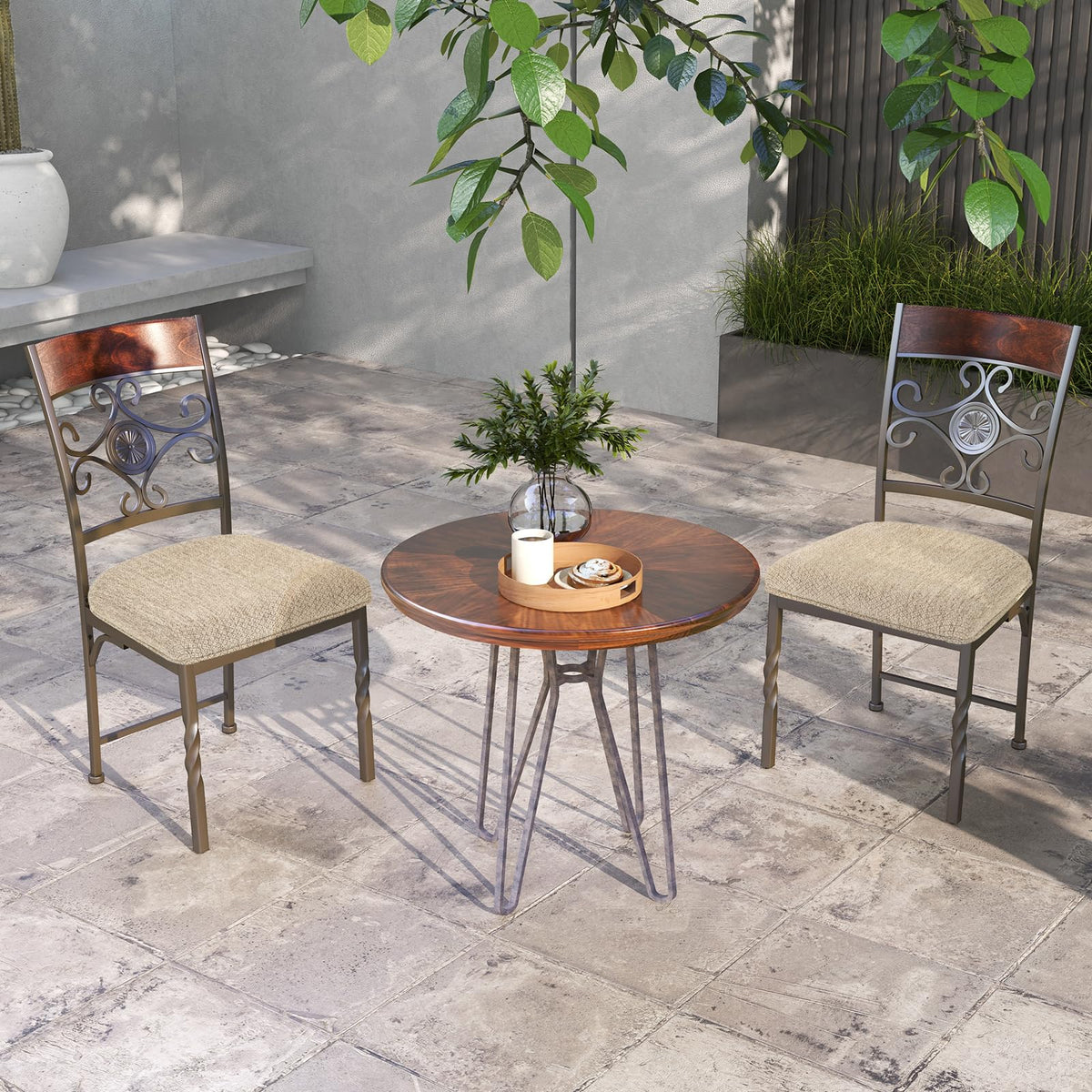 Goflame Upholstered Dining Chair Set, Vintage Metal Dining Chairs with Soft Padded Seat Cushion