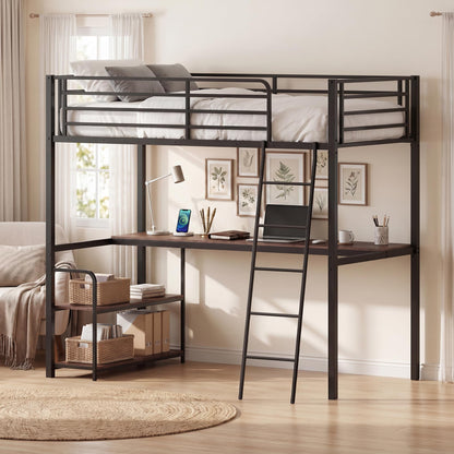 Goflame Twin Loft Bed with Desk & Charging Station
