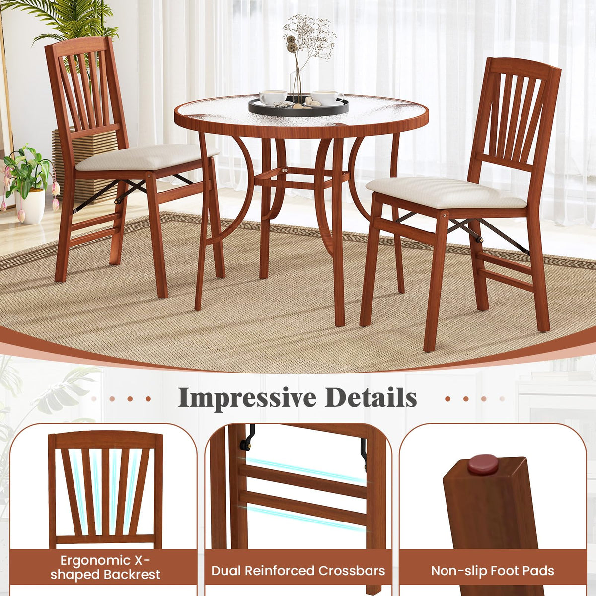 Goflame Folding Dining Chairs Set of 2/4, Modern Kitchen Chairs w/Padded Seat & Slatted Backrest, Rubber Wood Frame