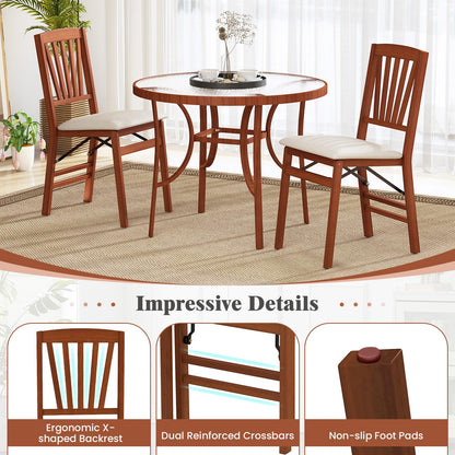 Goflame Folding Dining Chairs Set of 2/4, Modern Kitchen Chairs w/Padded Seat & Slatted Backrest, Rubber Wood Frame