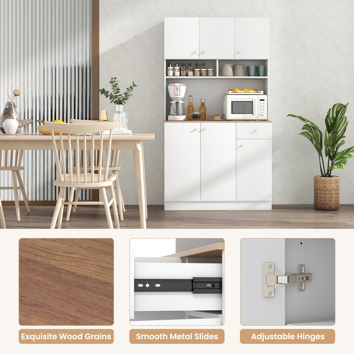 Goflame Kitchen Pantry Cabinet, 71” Tall Buffet Cabinet with Hutch, Built-in Power Outlet