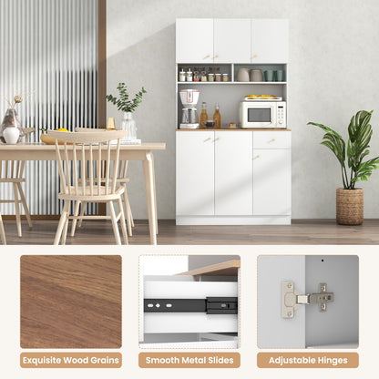 Goflame Kitchen Pantry Cabinet, 71” Tall Buffet Cabinet with Hutch, Built-in Power Outlet